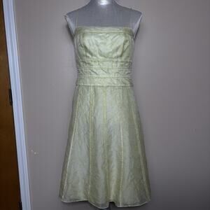 ANN TAYLOR Lime Green Silk Dress Size 4 Spaghetti Straps Wedding Cocktail Party